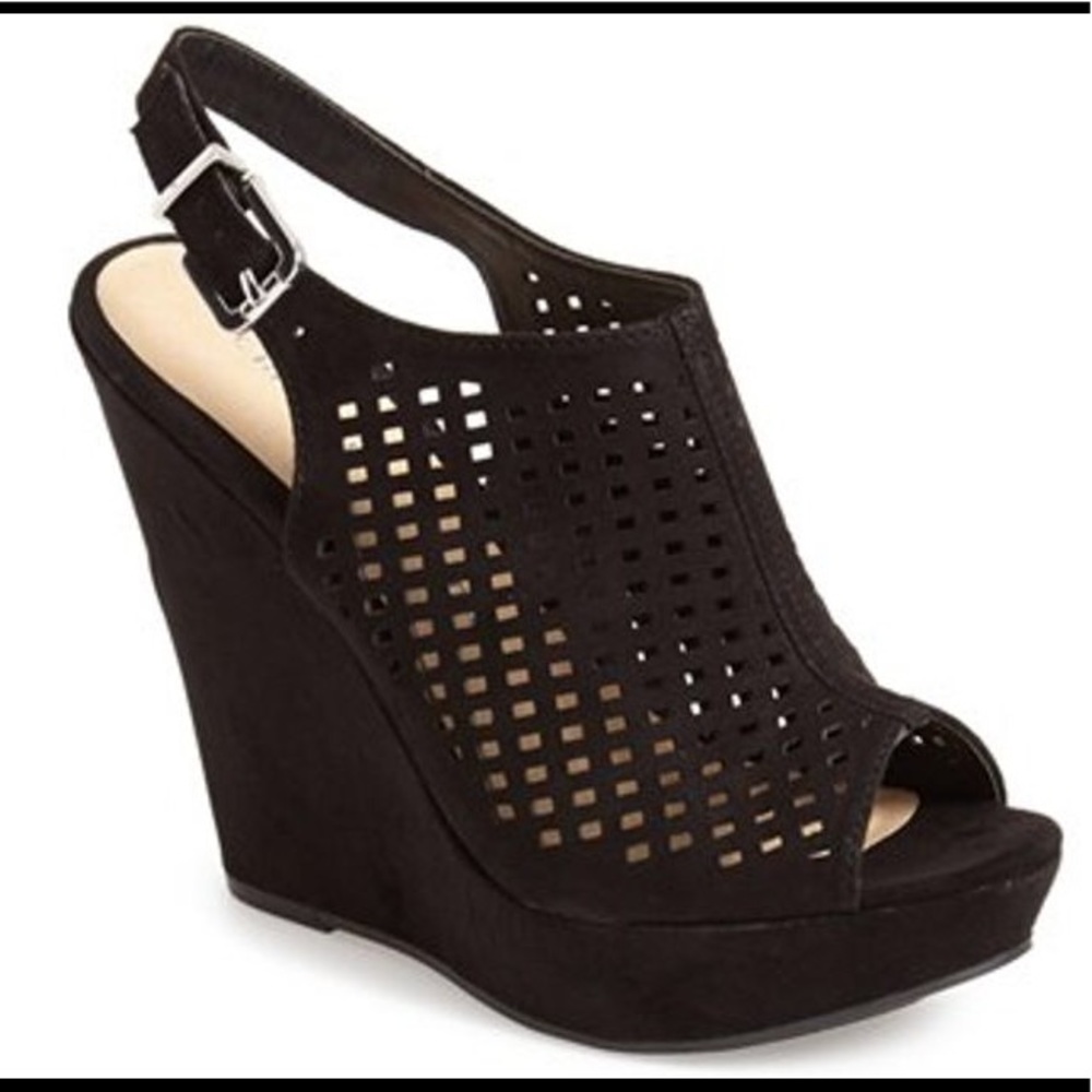 Black Slingback Wedge Heel